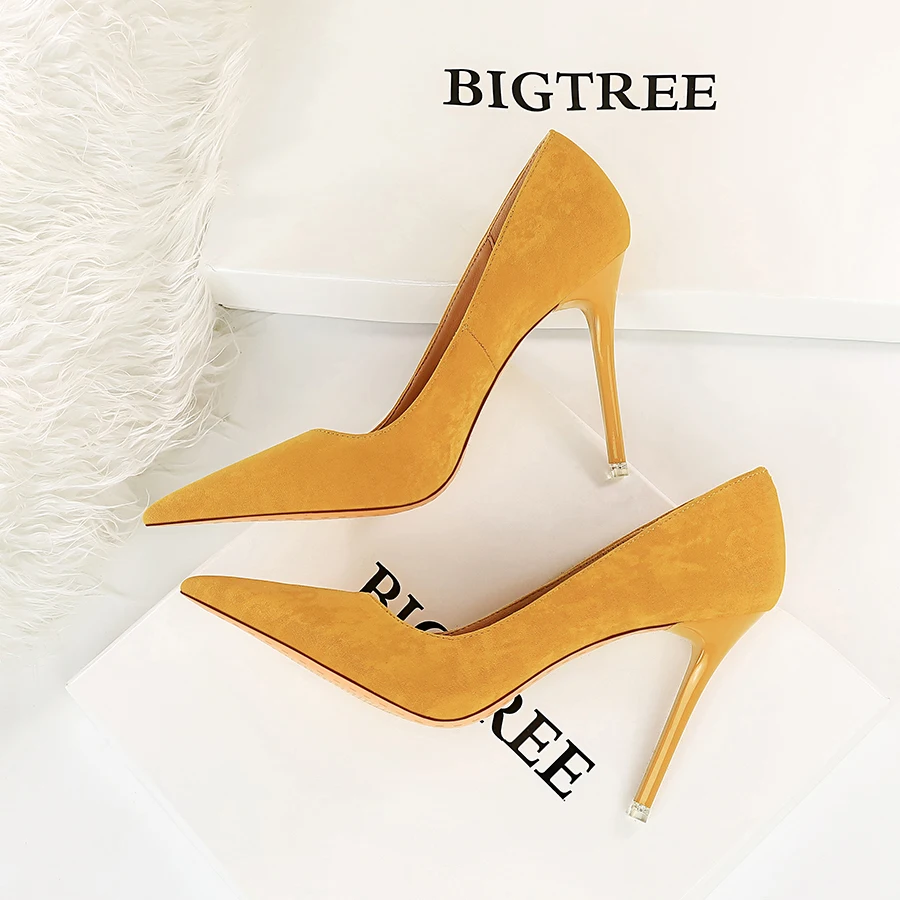 Plus Size 43 New Solid Super High Heels Women Office Flock Pointed Toe 10.5cmHigh Club Party Ladies Pumps Wedding Female Shoes