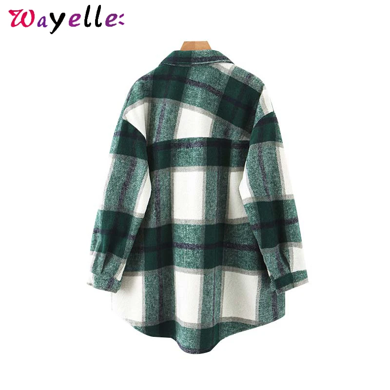 Клетчатая Женская куртка с длинным рукавом 2019 свободные стильные женские пальто