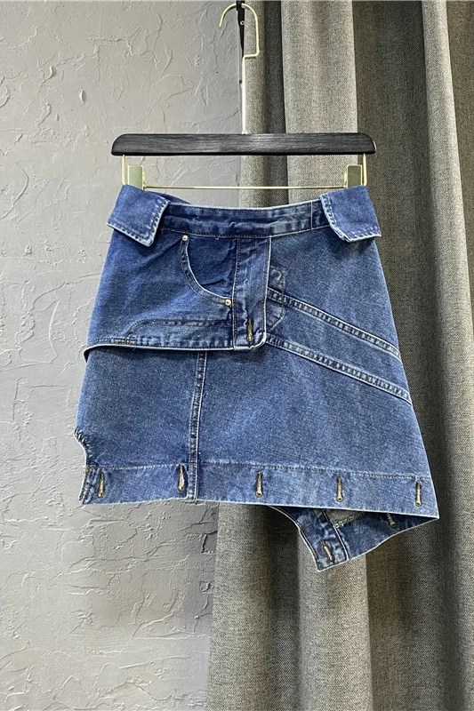 

Woman Jean Skirt 2021 Summer New A- Line Jeans Skirt Fashion Slimming Irregular Flanging High Waist Denim Sexy Mini Skirts Femme