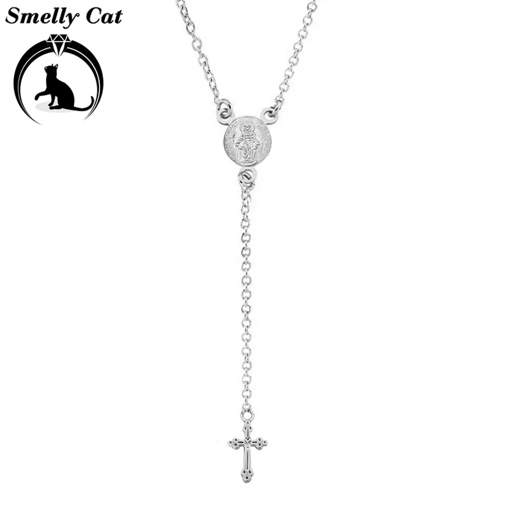 Вонючий кот сверкающий крест кулон ожерелье длинная имитация цепочки четки