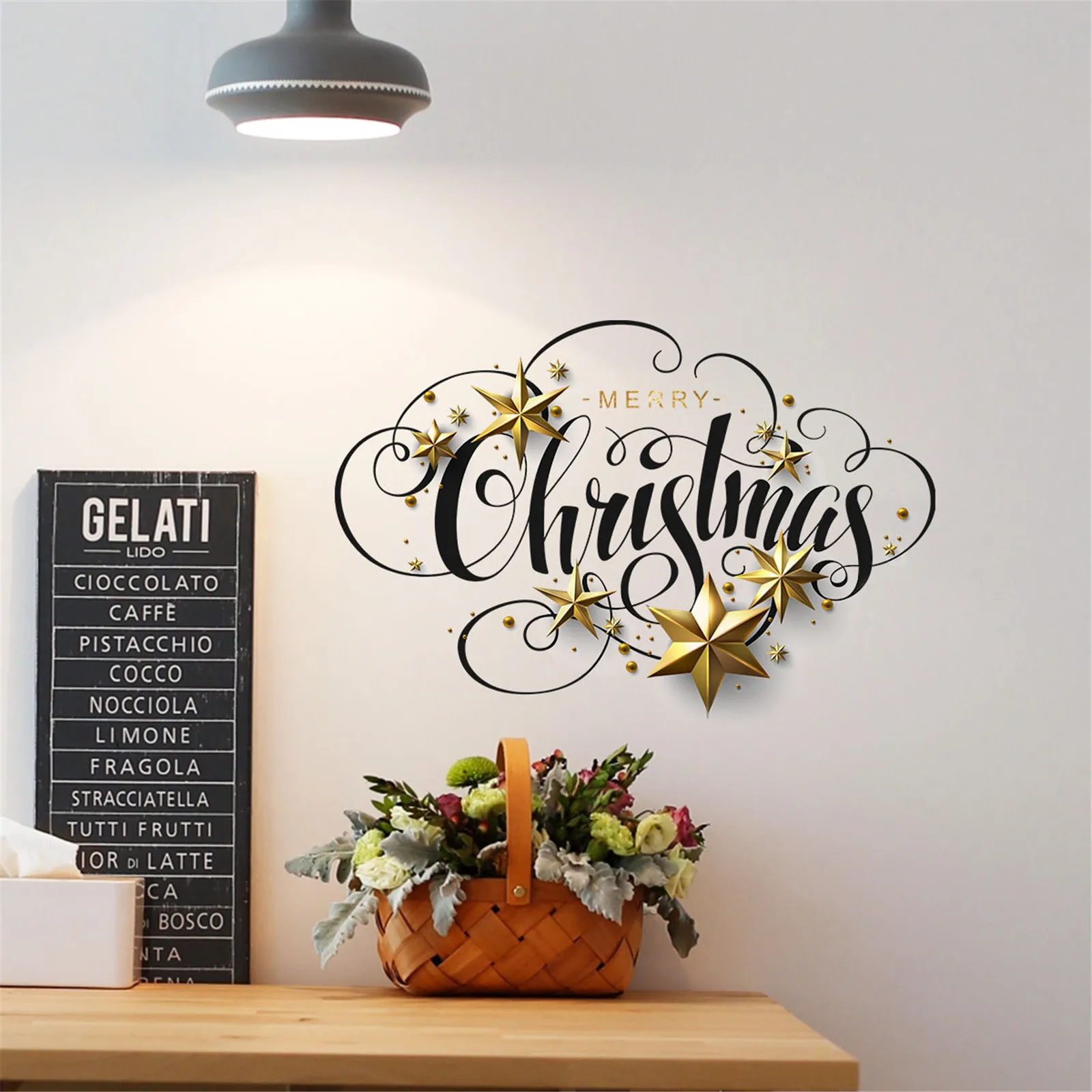 

Stickers Gold Merry Christmas Household Room Wall Sticker Mural Decor Decal Removable Wall Stickers Home Decor