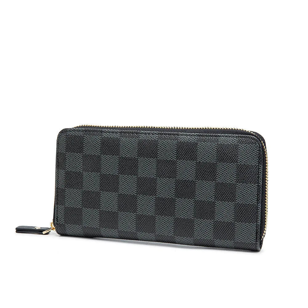 

Plaid Luxury Designer Wallet Men Bag Leather Long Wallet Men's Cluth Purse Zipper Large Capacity Wallets Women Cartera Hombre