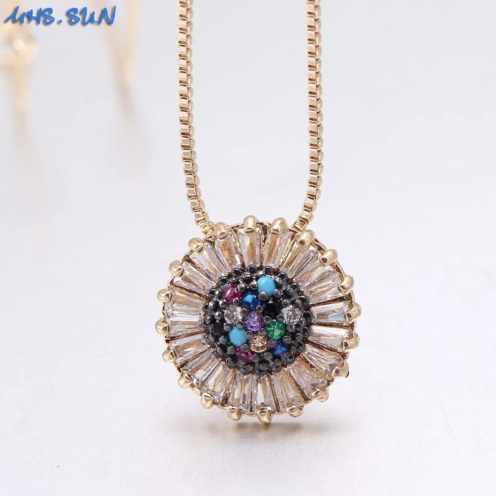 Роскошное круглое ожерелье MHS.SUN с подвеской из циркония золотое модное цветным