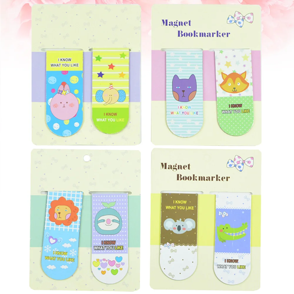 

4PCS Animal Pattern Magnet Bookmarks Cartoon Page Marking Tag Stationery Supplies for Home School(Random Style)