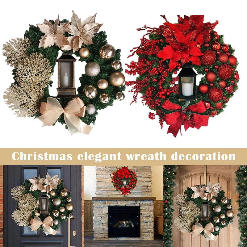 

Elegant Red Christmas Wreath Champagne Gold Christmas Wreath Window Door Wall Ornament Decorations FHJ889