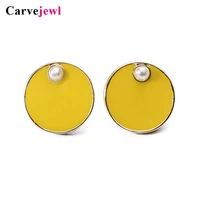 carvejewl round stud earrings hand painted enamel glaze imitation pearl earrings for women girl jewelry lovely korean earrings