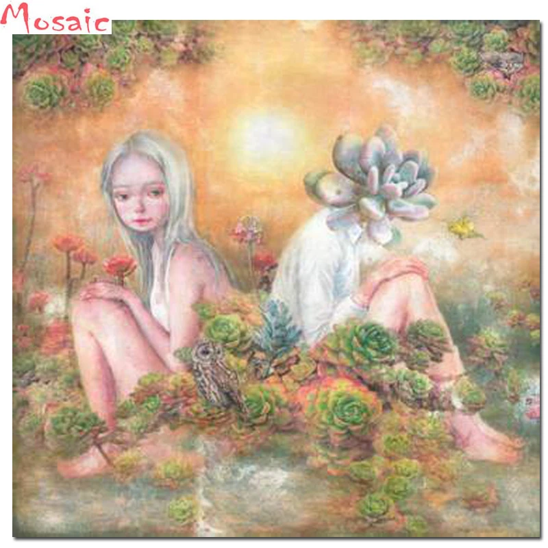 DIY Алмазная вышивка суккулент растение девушка фантазия искусство 5D квадратная