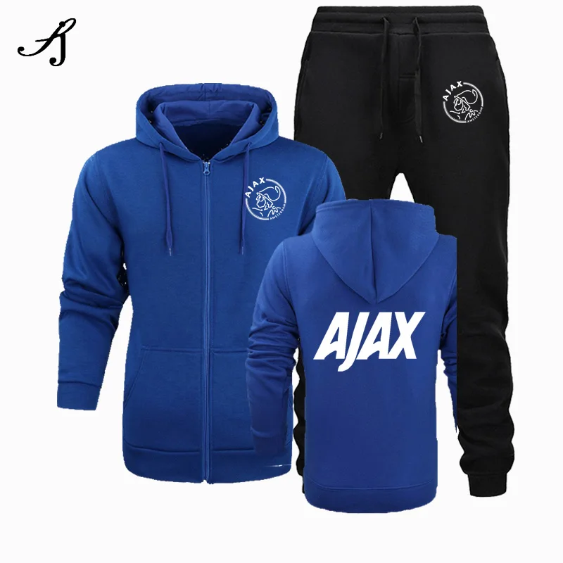 Новинка, модная спортивная одежда AJAX, толстовка с капюшоном, мужская спортивная одежда, два предмета, хлопок, флис, Толстая Толстовка с капюшоном+ штаны, спортивный костюм для мужчин