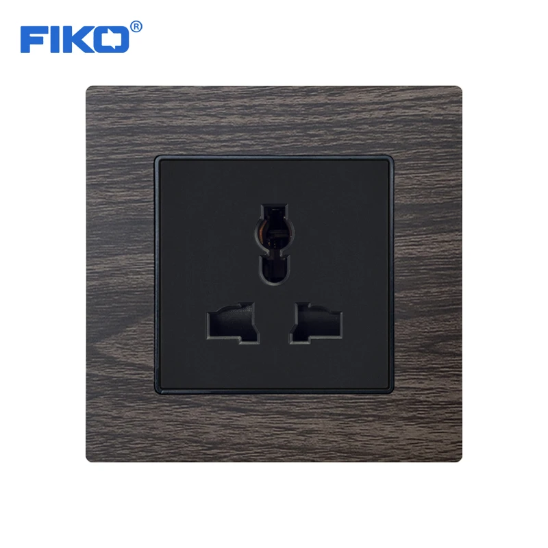 

FIKO 13A Universal UK standard wall power socket ,3 pin socket Wood grain Aluminium Alloy panel 86mm*86mm family hotel