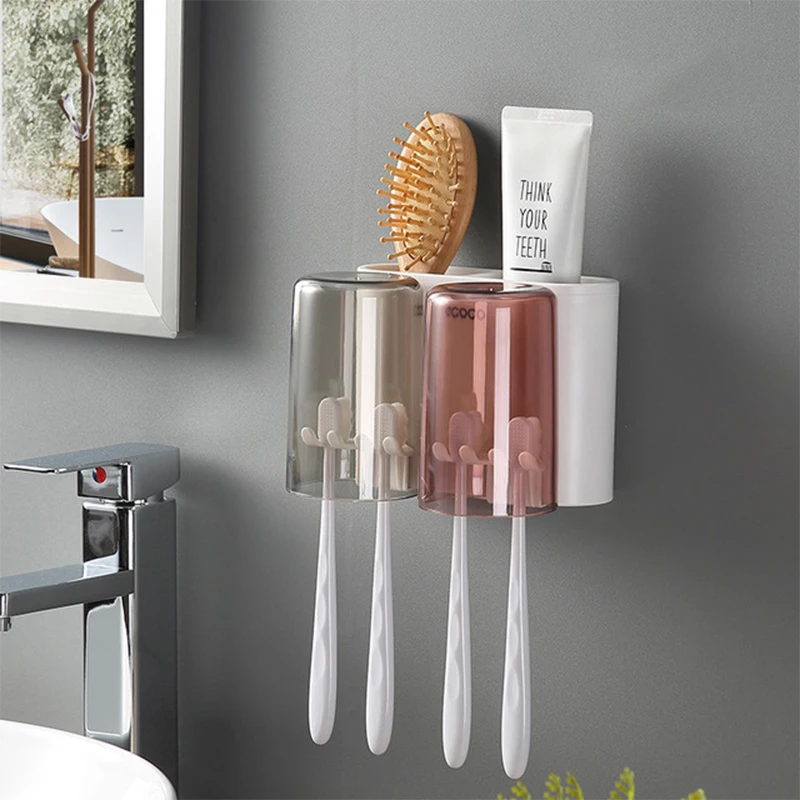 New Bathroom Accessories Organizer Set Toothbrush Holder Multifunction Household Storage Rack Wall Mount Toothpaste Squeezer | Дом и сад