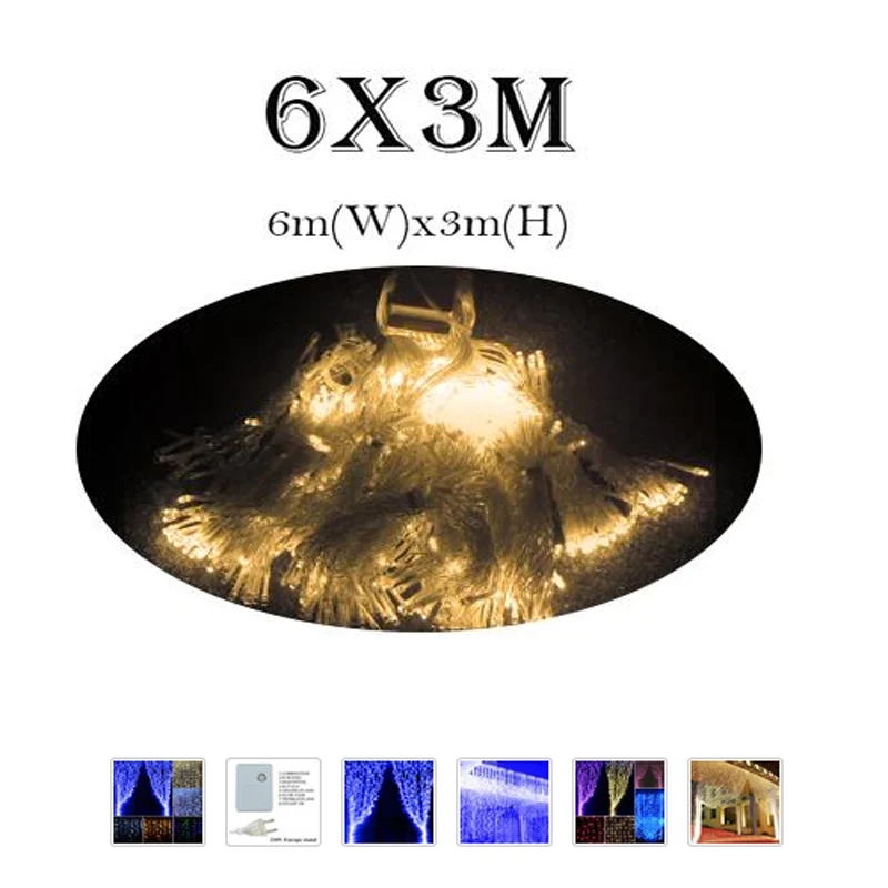 6 X3M 600LED 3x3/3x6 м светодиодный водонепроницаемый светильник-гирлянда с метеоритным дождем, Рождественская Свадебная занавеска, Сказочная гирлянда, Новогодняя гирлянда - Испускаемый цвет: 6 X3M 600LED