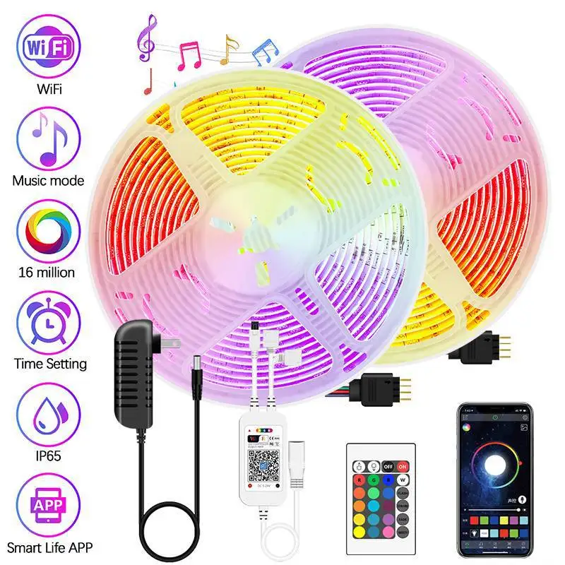 

Умная светодиодная ленсветильник с Wi-Fi, s-образная полоса, 10 м, 12 В, RGB светильник аемая лента 5050 SMD, 5 м, лента с диодами, 24 клавиши, управление че...