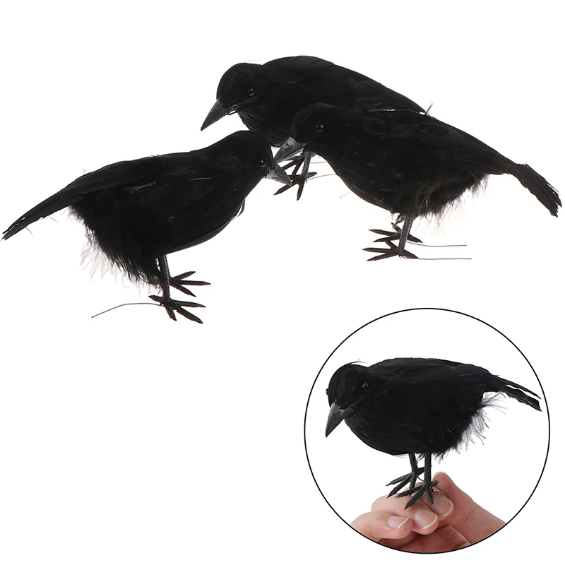 

1pc Artificial Crow Crafts Prop New Raven Feather Art Halloween Bird Realistic Party 17 X 9 Cm Animal