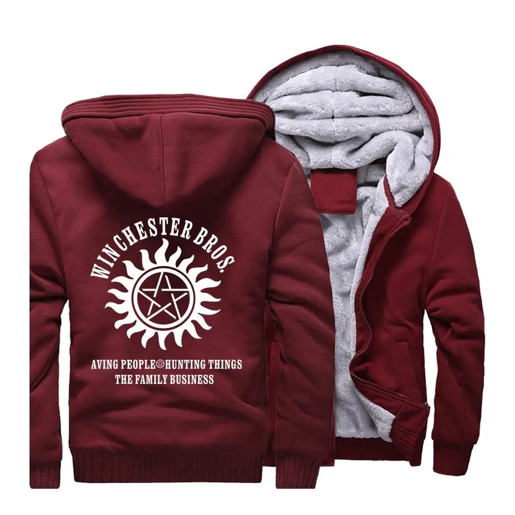 Supernatural Streetwear Hoodies Winchester Brothers Sweatshirt Men Winter Fleece Thick Hooded Sportswear Coat Hoodie Jackets