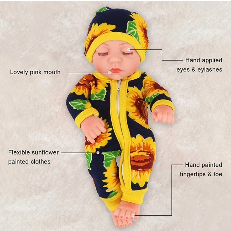 

9 Styles 25cm Baby Reborn Dolls with Clothes Silicone Closed Eyes Soft Vinyl Magnetic Mouth Realistic Doll Toys for Girls