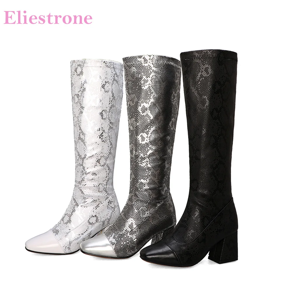 

Winter New Sexy Silver White Women Knee High Riding Boots High Heels Lady Shoes LA092 Plus Big Small Size 32 12 43 45 48