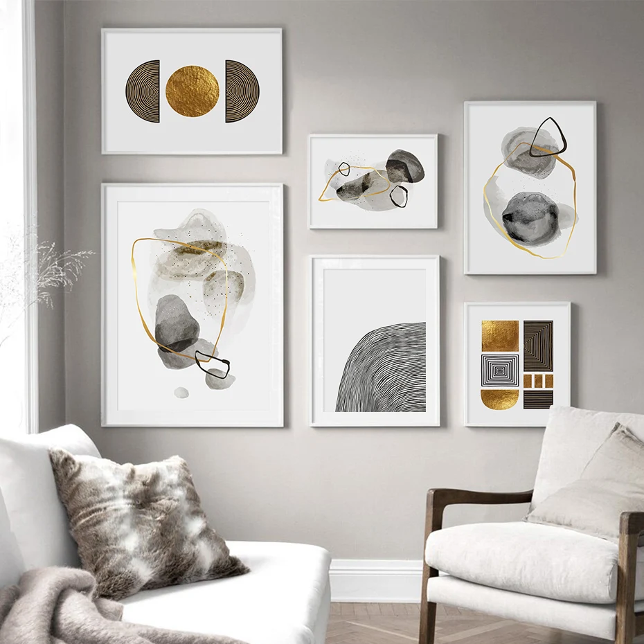 

Modern Abstract Line Geometry Matt Gold Posters Canvas Painting Wall Art Print Picture for Living Room Interior Home Decoration