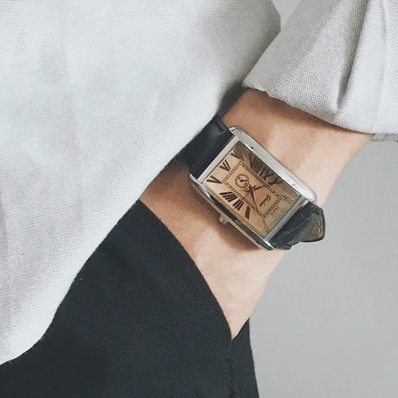 Классические ретро римские Мужские кварцевые часы креативные прямоугольные