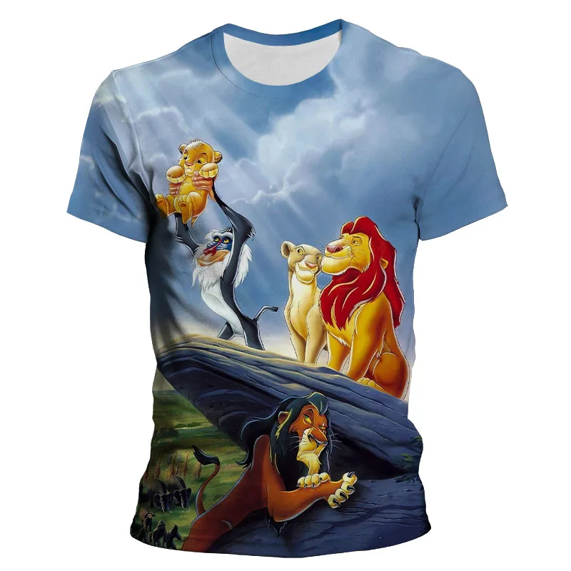 

Disney T-Shirt Fashion The Lion King Simba Nala Cartoon Print Short Sleeve Harajuku Men's Women Female Children Tee Tops Femme