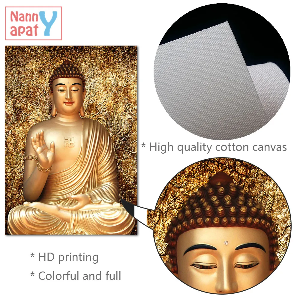 

Gold Buddha Canvas Painting 1 Piece Large Size Printed Poster Wall Art Picture Buddha Painting for Living Room Modern Home Decor