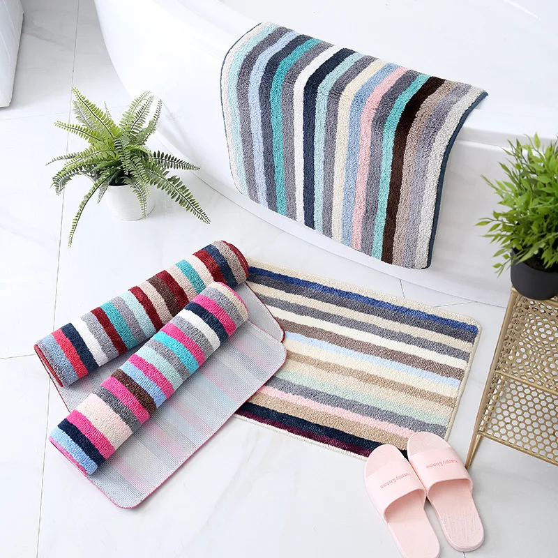 

Color Stripes Household Bathroom Toilet Water Absorbent Towel Floor Rug Non-slip Foot Mats Bedroom Kitchen Entrance Door Mat