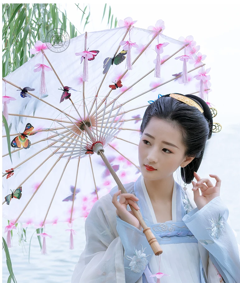 Античный Романтический эстетический зонтик из ледяного шелка с кисточками и