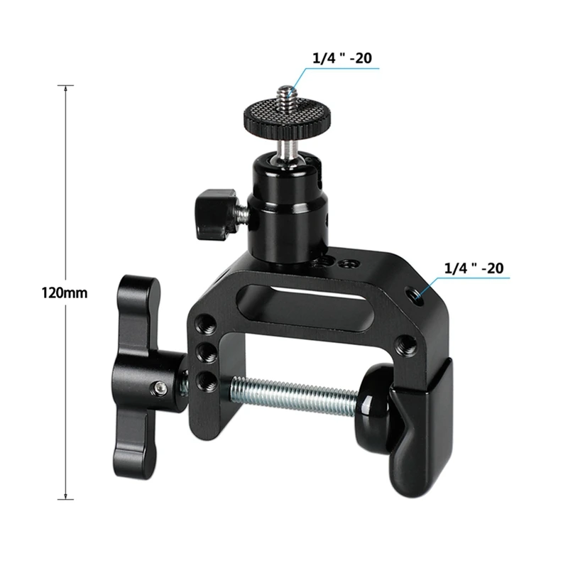

Heavy-Duty C Clamp Grip with 1/4Inch -20 Ball Head Support Holder (Black Locking Knob)