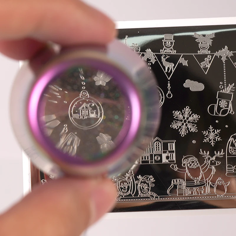 Большой блестящий стемпер XL (синий) 4 см голографическая головка с кристальной