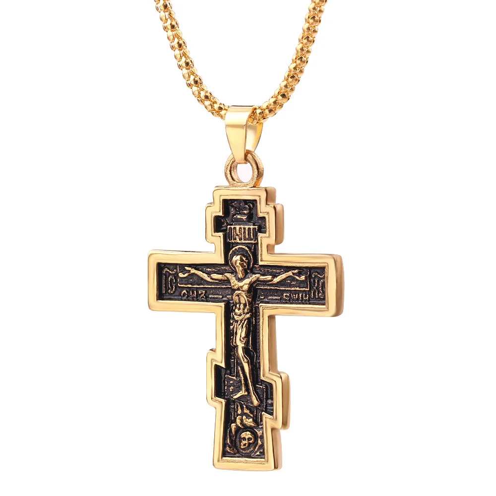 

Christian Jesus Cross Necklace For Women Men Couple Stainless Steel Hip Hop Religion Cross Chains Choker Jewelry Prayer Baptism