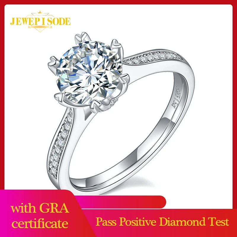 Jewepisode Classic Wedding Engagement Moissanite Ring Luxury 925 Sterling Silver 1.5ct Round Cut Fine Jewelry Rings for Women