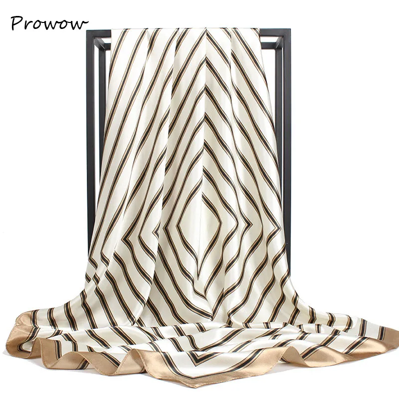 Хиджаб новый шелковый шарф с принтом в полоску квадратный платок роскошный