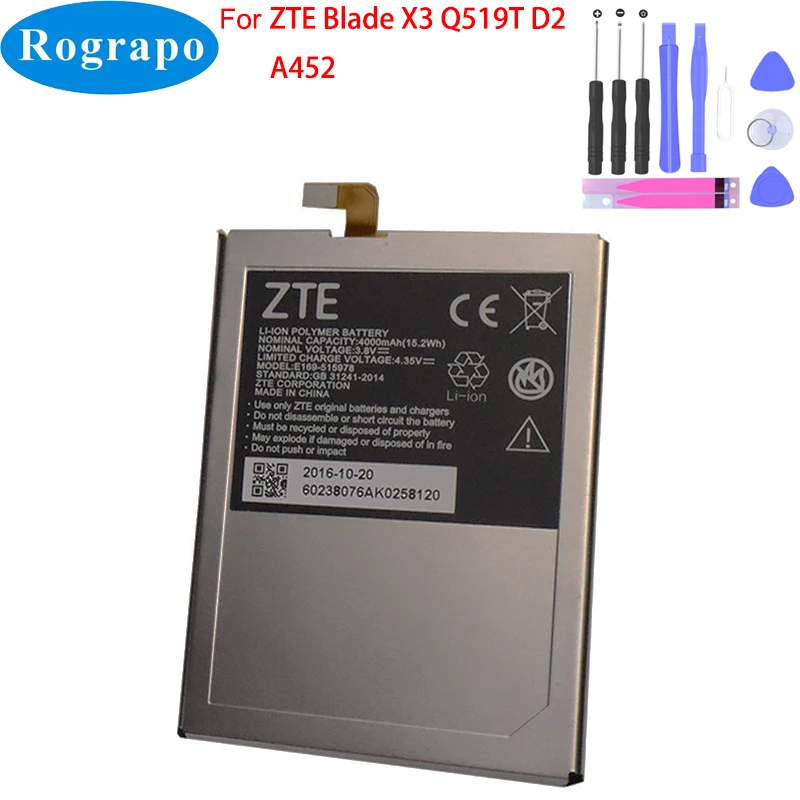 

Оригинальный аккумулятор 4000 мА · ч E169-515978 E169 515978 для ZTE Blade X3 Q519T D2 A452 T620 T-620 мобильный телефон