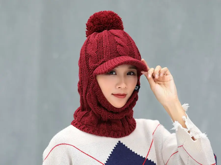 Winter Hat Women girl Warm Skullies Beanies Hat Face Neck Protection Balaclava Mask Gorras Bonnet Knitted Hat Ski Cap