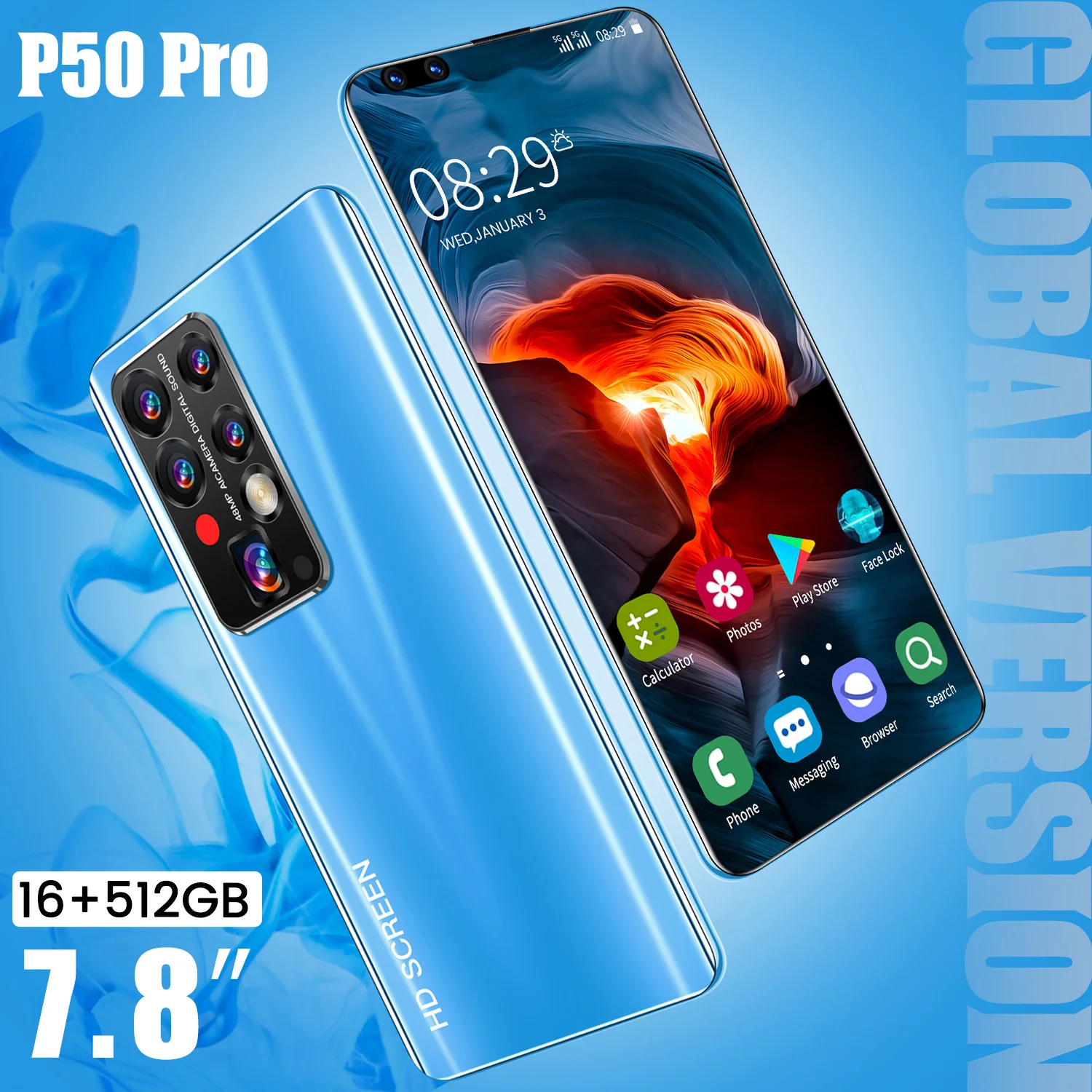 Tel&eacute;fono Inteligente P50 Pro versi&oacute;n Global, pantalla de 7,8 pulgadas, 16 + 512GB, c&aacute;mara de 40 + 48MP, resoluci&oacute;n de 1440x3200, red 5G LTE, MTK6889-2