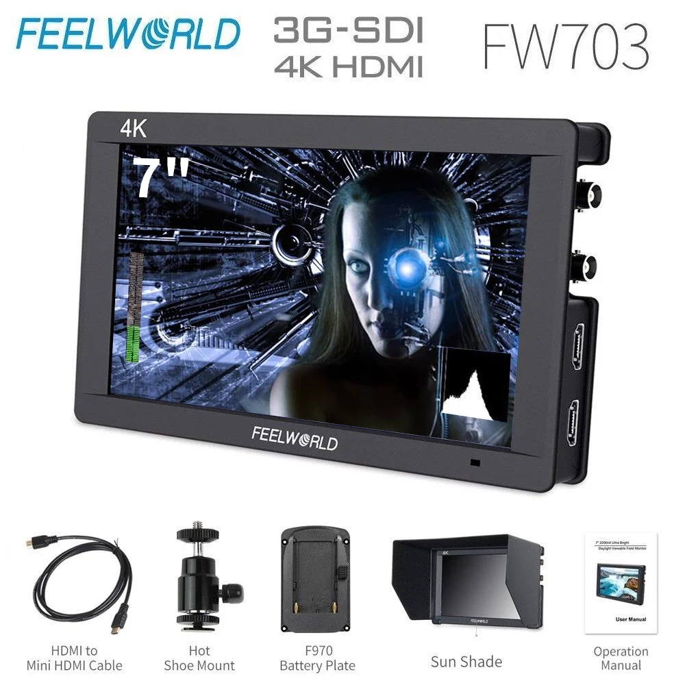 

Feelworld FW703 7 Inch 3G-SDI 4K HDMI Monitor 7" IPS 1920x1200 Full HD Camera Field Monitor with Histogram Peaking Focus Zebra
