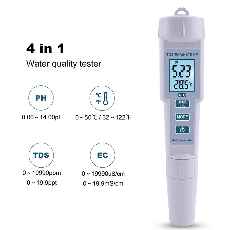 Test Pen Water Quality Detector PH-686 Four-in-one PH/EC/TDS/ Temperature Measuring Tool PH Hardness Conductivity YZ | Инструменты