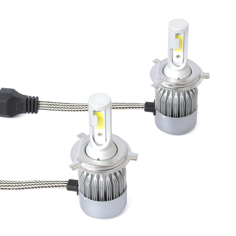

New 2pcs shockproof C6 LED Car Headlight Kit COB H4 36W 7600LM White Light Bulbs
