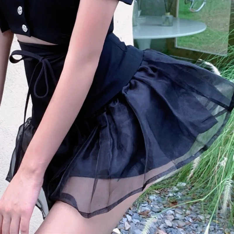 

Korean Slim Short Suit Jacket + High Waist All-match Mesh Skirt Two Piece Sets Women Sweet Skirts Suits Conjuntos De Mujer 2021