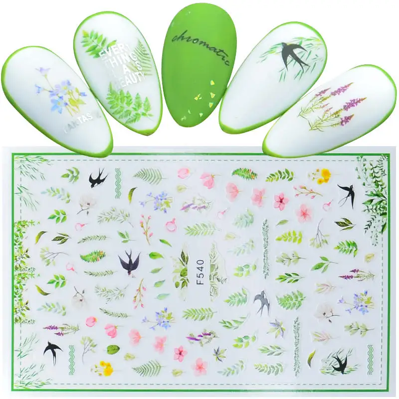 1 лист 3D наклейки для ногтей клейкие цветы листья геометрия фрукты десерт дизайны