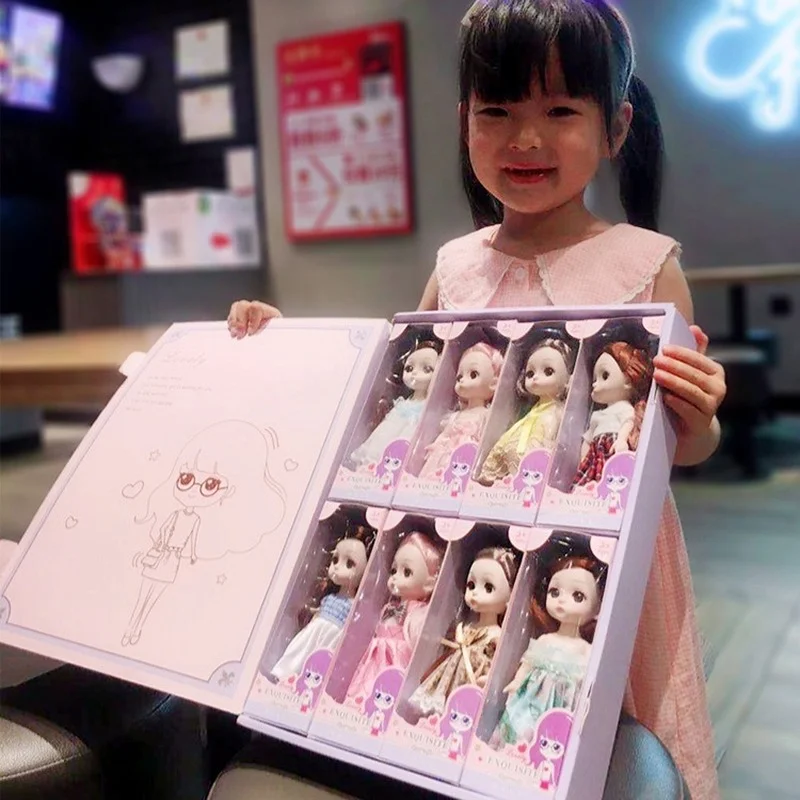 

8pcs Set BJD 16cm 13 Ball Joints Dolls with Clothes Dress Up BJD Doll Girl Toy Birthday Gift