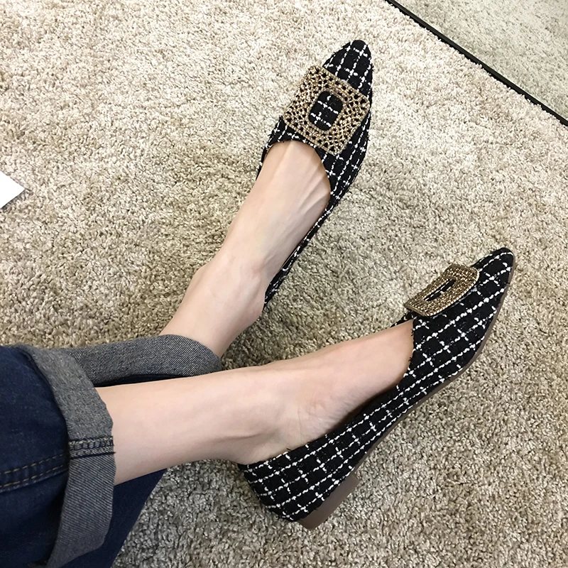 

Women's Shoes Pointed Toe Shoes 2020 Spring New Metal Square Buckle Flat Shoes Casual Shoes