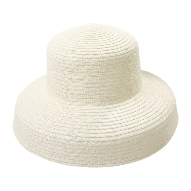 

Women Summer Vintage Hepburn Straw Sun Hat Bell Shaped Wide Brim Solid Color UV Protection Travel Floppy Beach K3NC