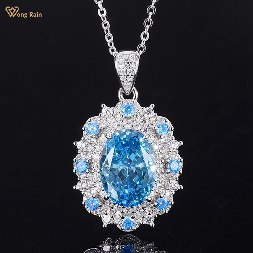 

Wong Rain Luxury 100% 925 Sterling Silver Oval Cut 10*14MM Created Moissanite Gemstone Anniversary Pendant Necklace Fine Jewelry