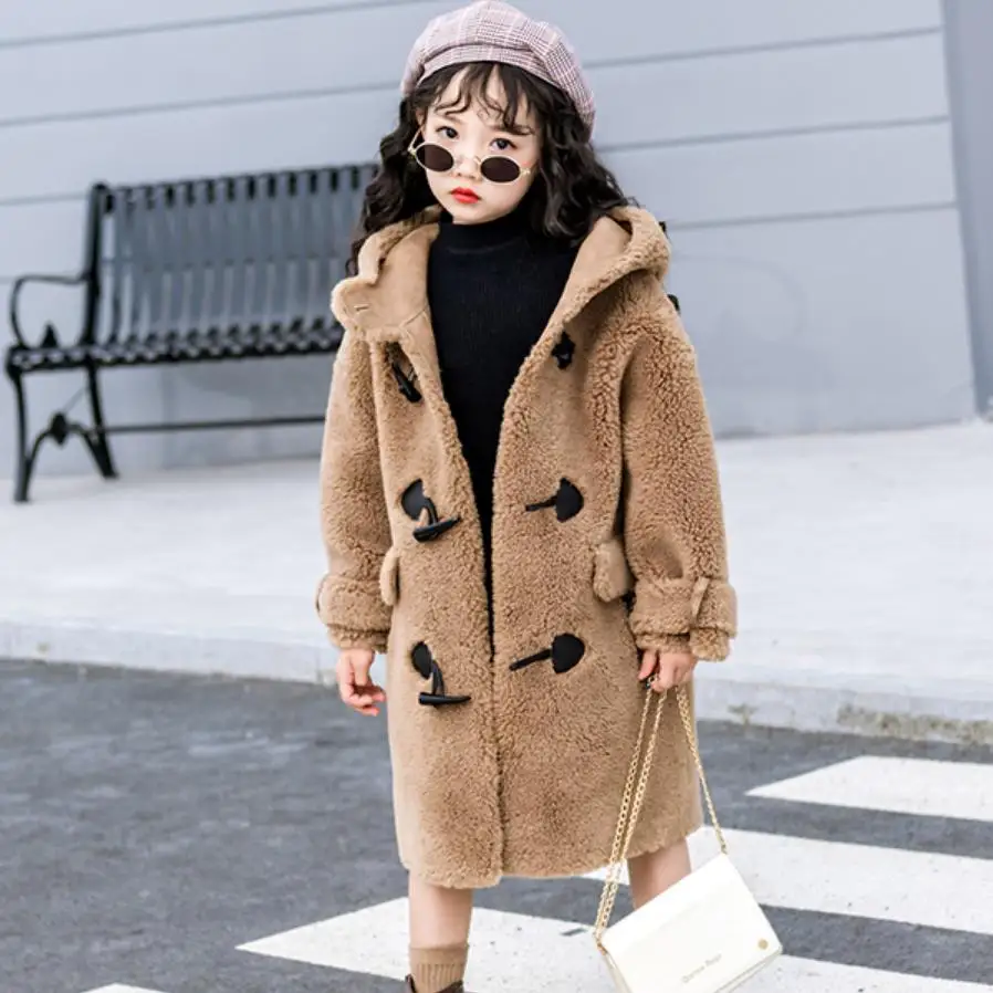 2020 зимнее плюшевое пальто из натуральной овечьей шерсти с капюшоном пуговицами