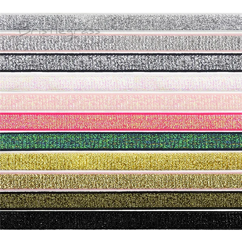 Buy BRISTLEGRASS 100 Hof durch Roll 3 8 10mm Metallic Glitter Nicht falten Über Elastische Spandex Band Bh träger dessous Kleid Nähen Trim