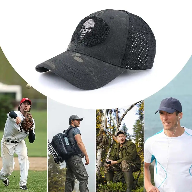 

Tactical Military Airsoft Cap Adjustable Breathable Sun Visor Trucker Hat Mesh Hunting Hiking Baseball Skeleton Snapback