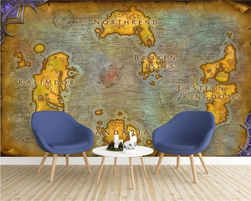 

BEIBEHANG Custom wallpaper 3d murals European ancient map online game World of Warcraft map background wall Papel de parede