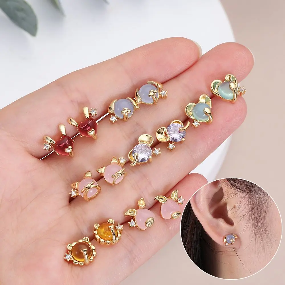 

Fashion Cute Ins Style Zircon Pendant Copper Earrings Small Animal Head 18K Gold-plated Animal Earrings