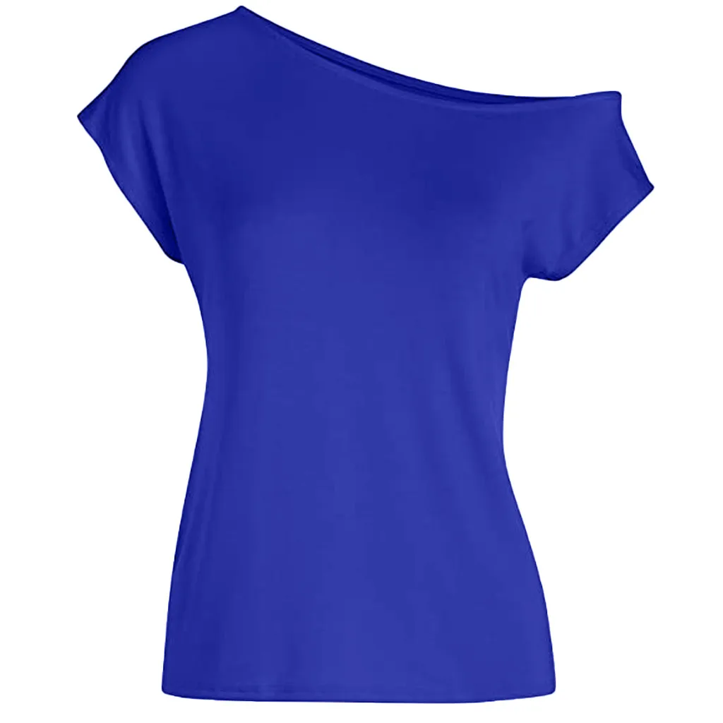 Fashion Off Shoulder T-Shirt Casual Women tshirt Solid Loose Tops Ladies Summer Female Short Sleeve Shirt Blusas Pullover | Женская