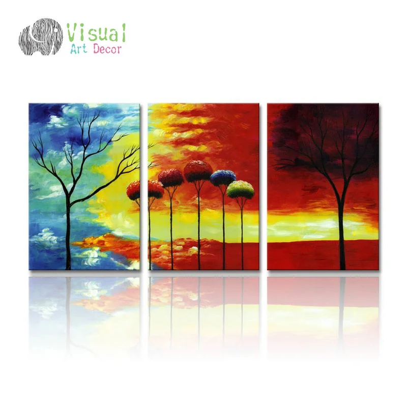 

Abstract Canvas Painting Colorful Trees Wall Art Poster 3 Pieces Forest At Sunset Oil Print Home Decor Modern Picture